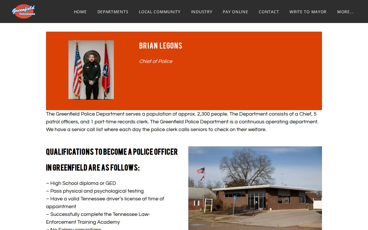 Weakley County Greenfield Police Department arrest-record contact page