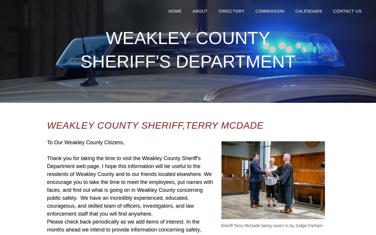 Weakley County booking record source on the sheriff department page